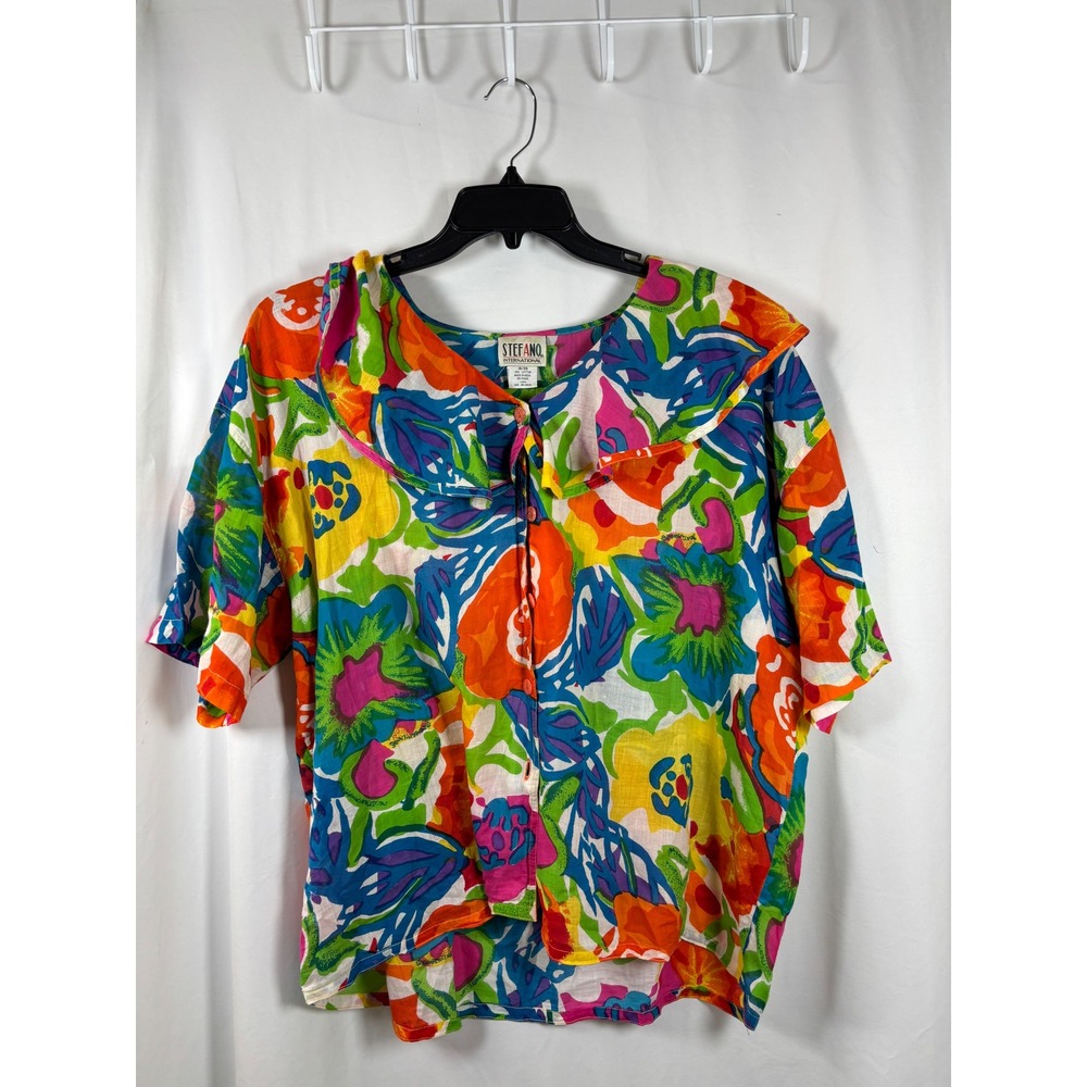 Stefano International Vintage Floral Cotton Ruffle Collar Blouse Plus Size 18/20